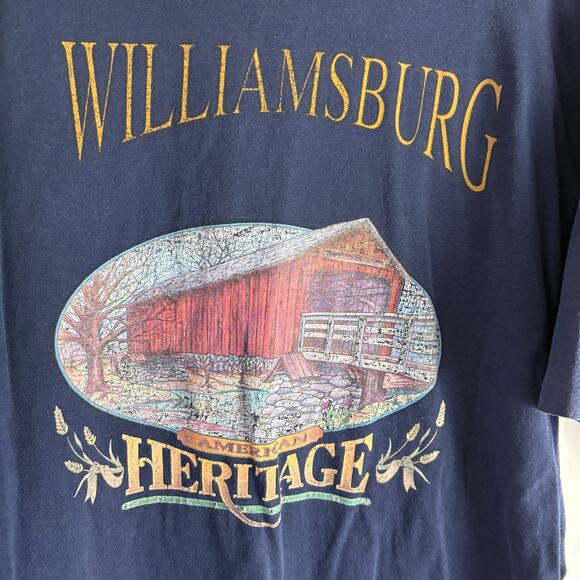 Vintage 90s Single Stitch Robert Allen Williamsburg Covered Bridge T-Shirt XL - Picture 6 of 6